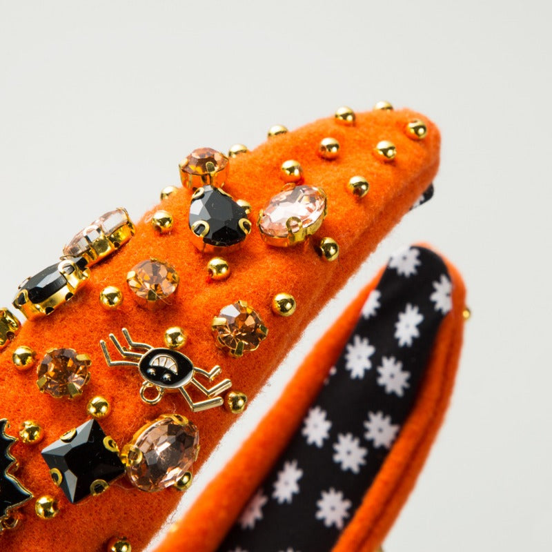 Wholesale Halloween Retro Beaded Ghost and Pumpkin Dark Style Headbands